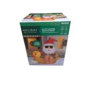 Holiday Living 4.5 Ft Lighted Santa & Duck Airblown Christmas Inflatable *New